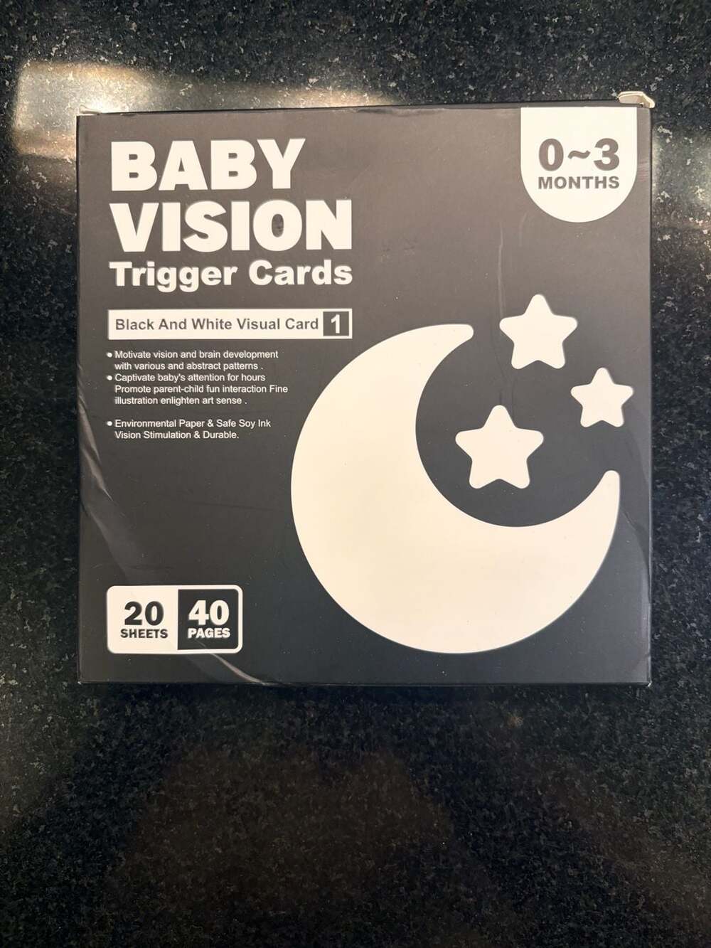 Baby Vision Trigger Cards Black And White Visual Card 0-3 Months 20 Sheets